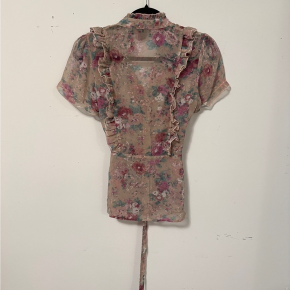 Floral Ruffle Blouse - Pink and Cream - Picture 3 of 4